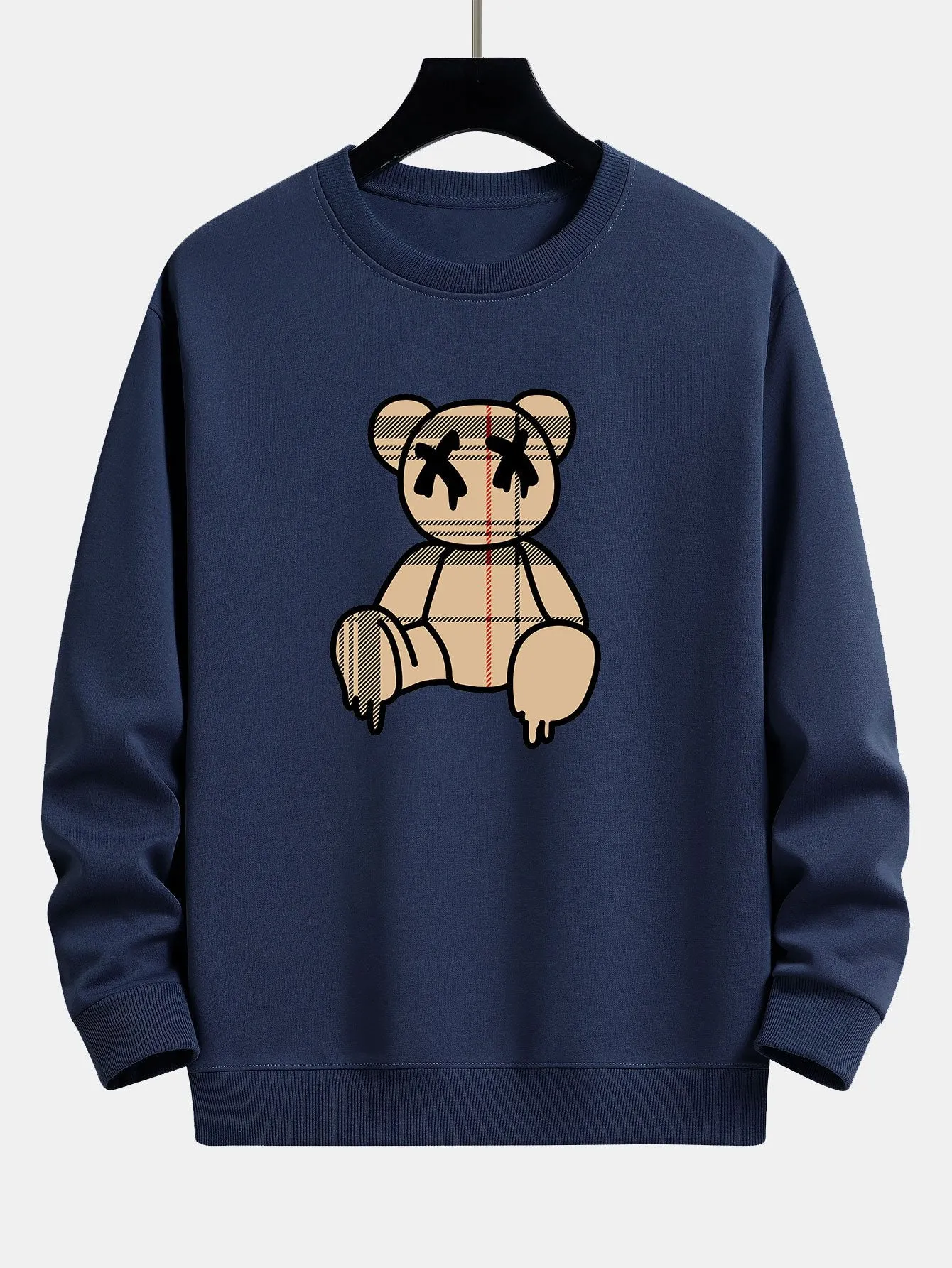Plaid Pattern Dissolving Bear Print Relax Fit Sweatshirt sold by Hoooyi product image thumbnail 4