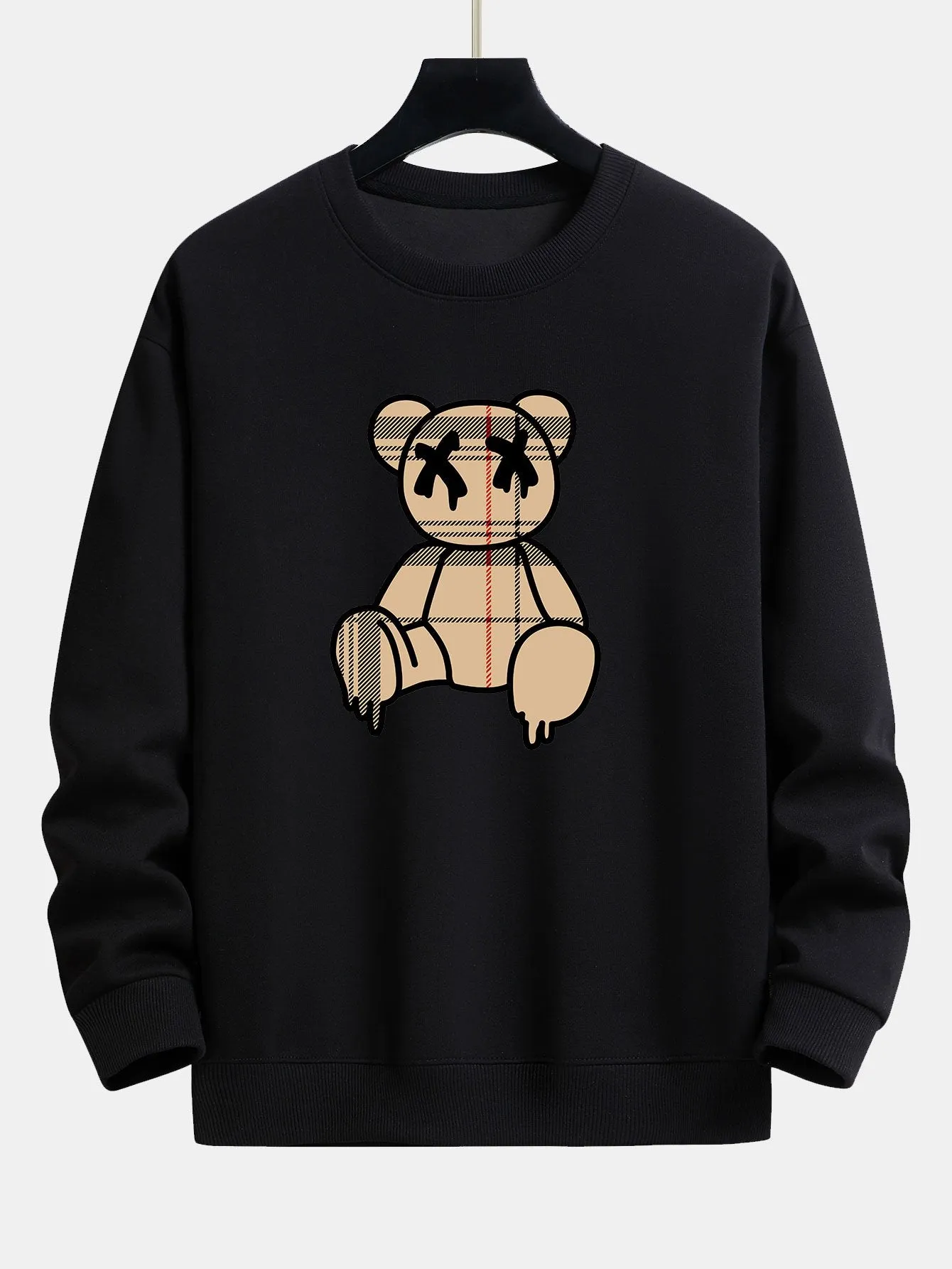 Plaid Pattern Dissolving Bear Print Relax Fit Sweatshirt sold by Hoooyi product image thumbnail 2