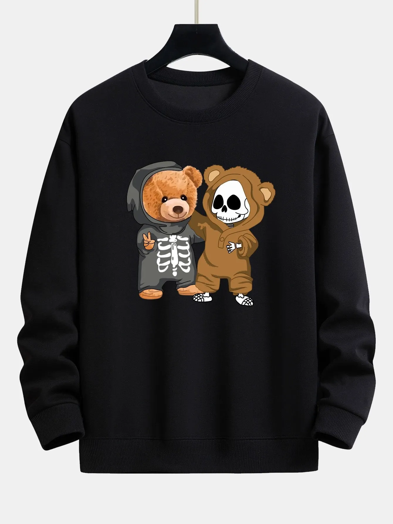 Skeleton Bear Print Relax Fit Sweatshirt sold by Hoooyi