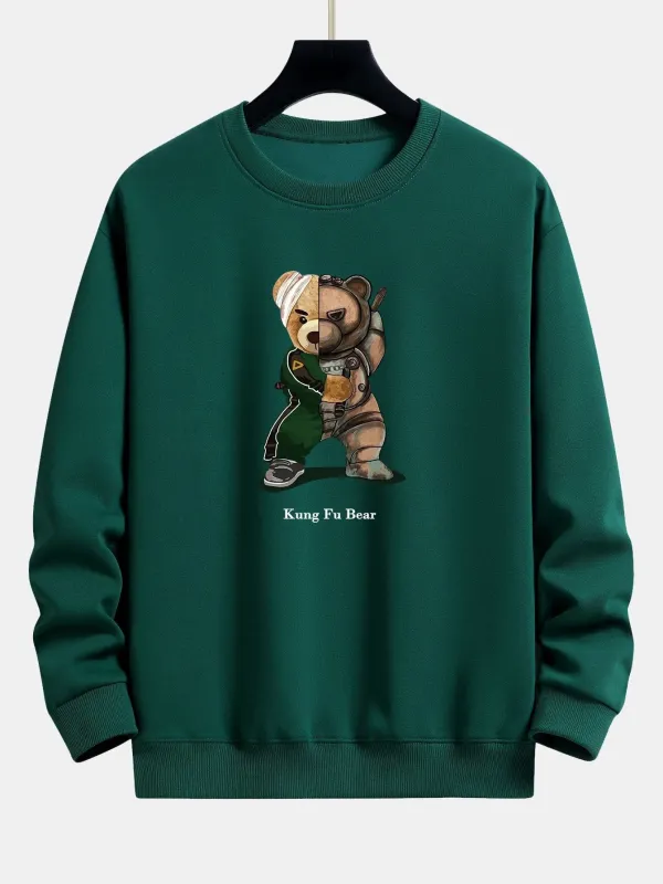 Kung Fu Bear Print Relax Fit Sweatshirt sold by Hoooyi