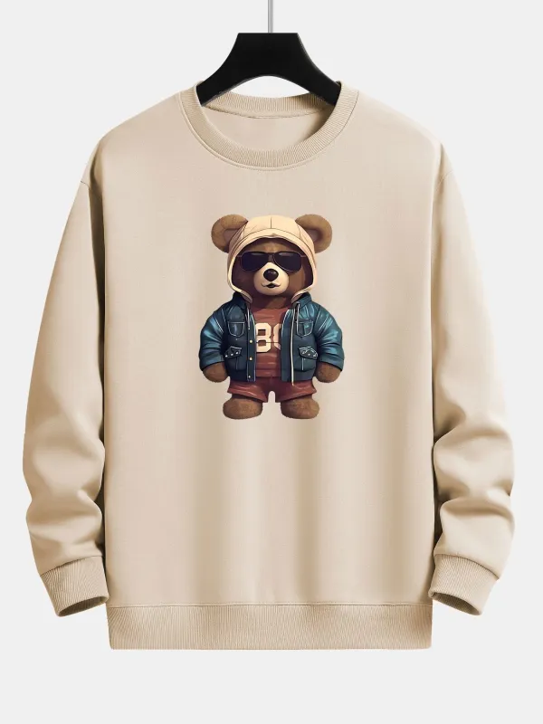 Bear In Leather Jacket Print Relax Fit Sweatshirt made by Hoooyi