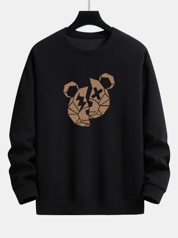 Geometric Bear Print Relax Fit Sweatshirt made by Hoooyi