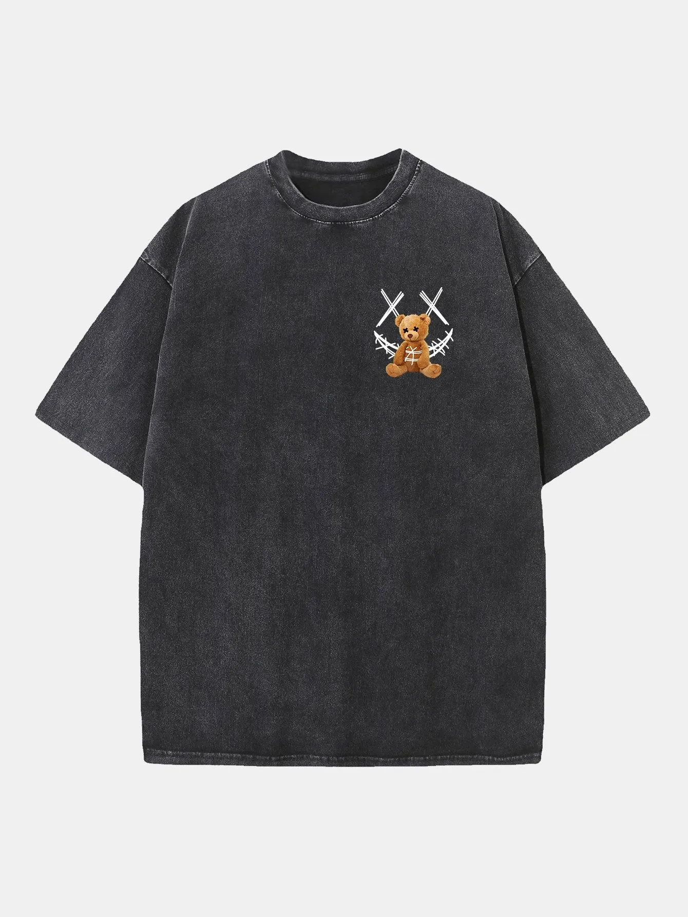 Smiley Bear Back Print Washed Distressed Drop Shoulder T-Shirt sold by Hoooyi product image thumbnail 2