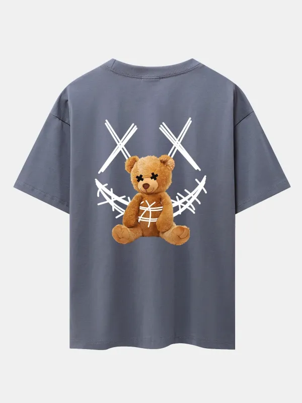 Smiley Bear Back Print Heavy Weight Oversize T-Shirt sold by Hoooyi