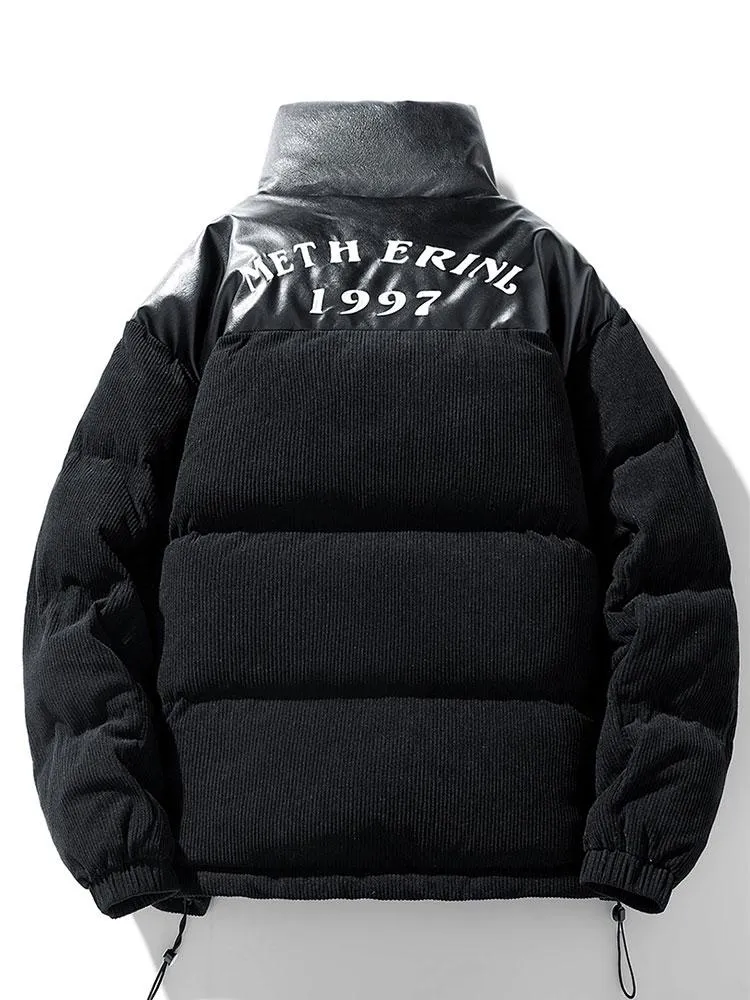 Corduroy PU Patchwork Puffer Coat sold by Hoooyi product image thumbnail 4