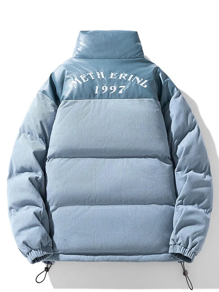 Corduroy PU Patchwork Puffer Coat sold by Hoooyi product image thumbnail 2