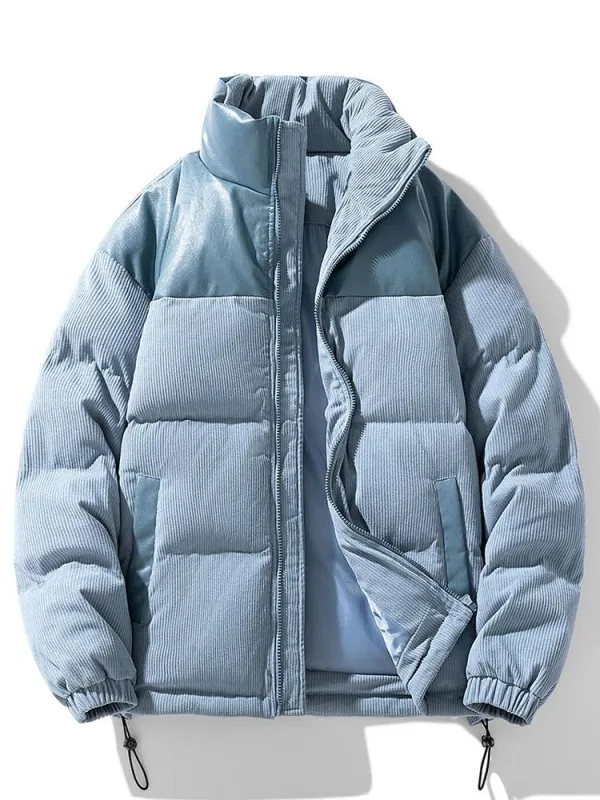 Corduroy PU Patchwork Puffer Coat sold by Hoooyi