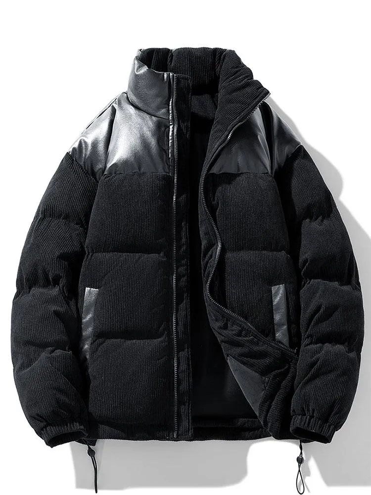 Corduroy PU Patchwork Puffer Coat sold by Hoooyi product image thumbnail 3