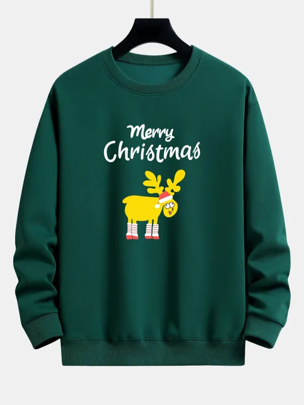 Christmas Elk Print Relax Fit Sweatshirt sold by Hoooyi