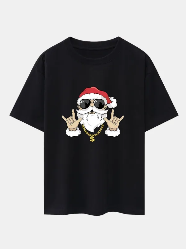Hip Hop Santa Print Heavy Weight Drop Shoulder Oversize T-Shirt made by Hoooyi
