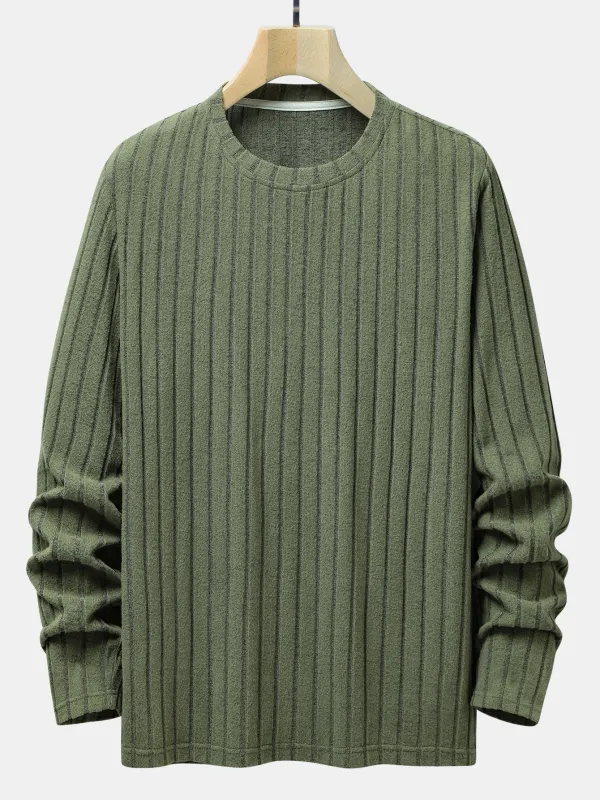 Long Sleeve Knit Ribbed T-Shirt sold by Hoooyi