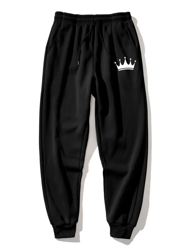 Crown Print Jogger Pants sold by Hoooyi