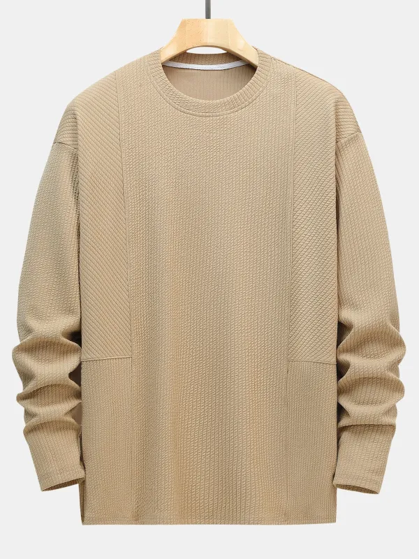 Long Sleeve Relax Fit Patchwork Ribbed T-Shirt sold by Hoooyi