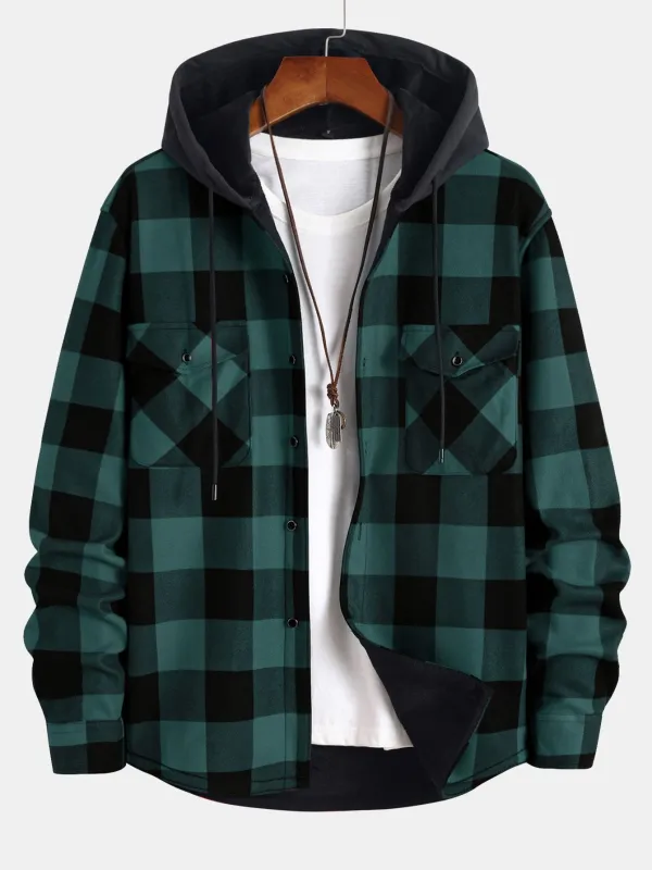 Flannel Fleece Lined Hooded Shirt sold by Hoooyi