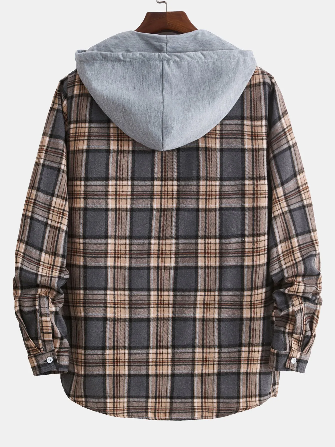 Hooded Button Up Plaid Shirt sold by Hoooyi product image thumbnail 4