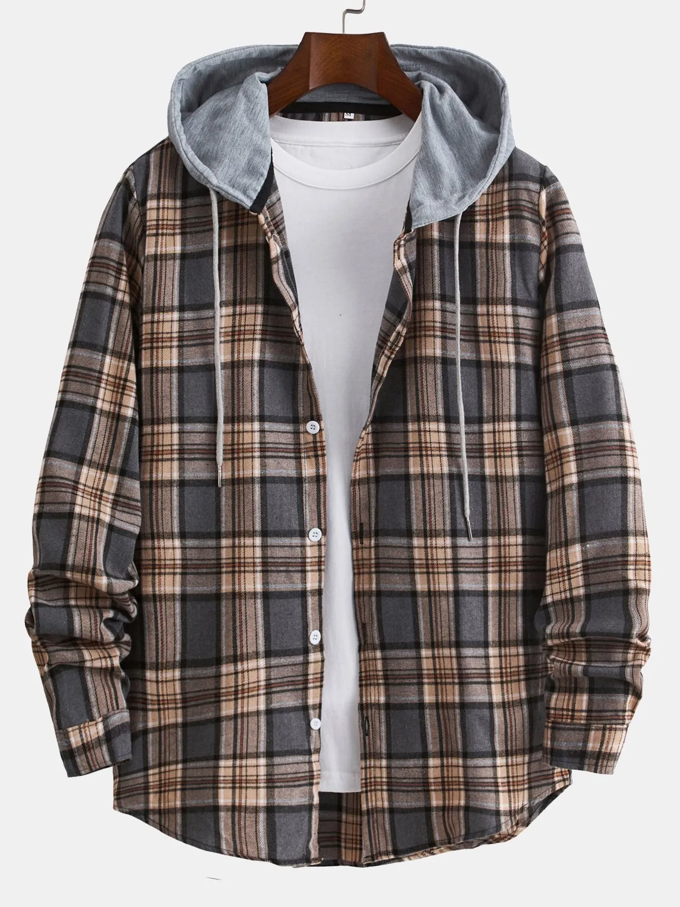 Hooded Button Up Plaid Shirt sold by Hoooyi product image thumbnail 3