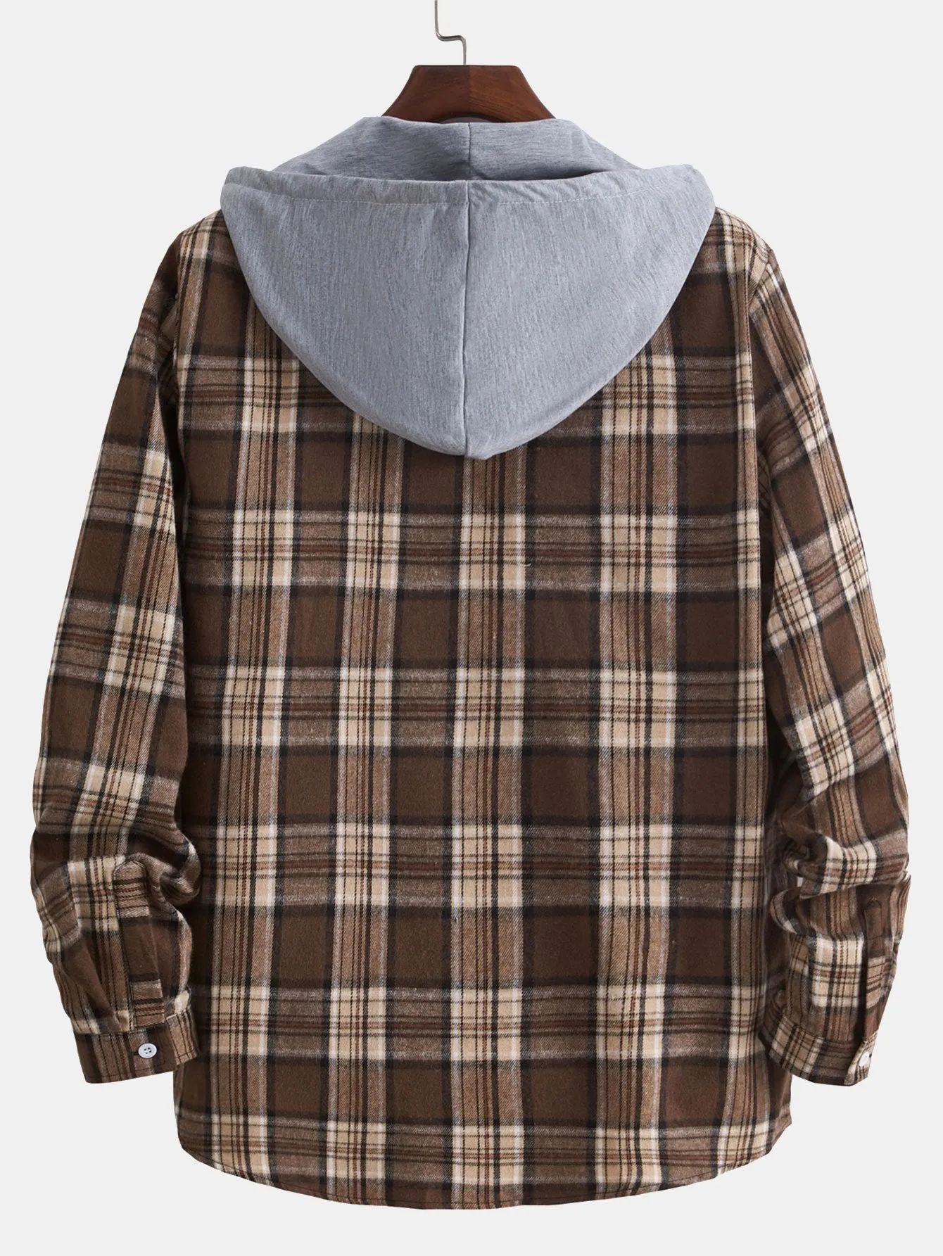 Hooded Button Up Plaid Shirt sold by Hoooyi product image thumbnail 2