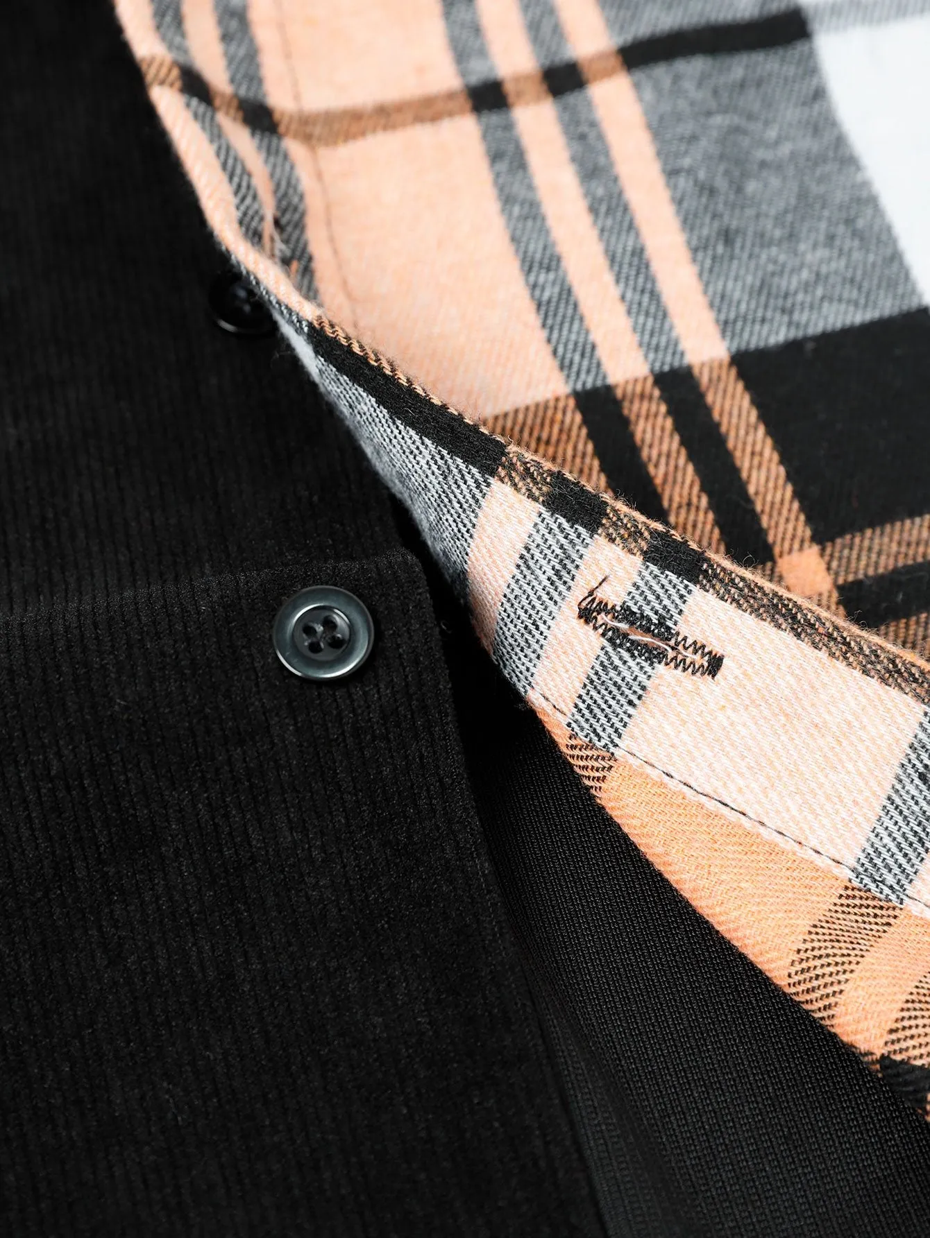 Long Sleeve Plaid Corduroy Patchwork Shirt sold by Hoooyi product image thumbnail 5