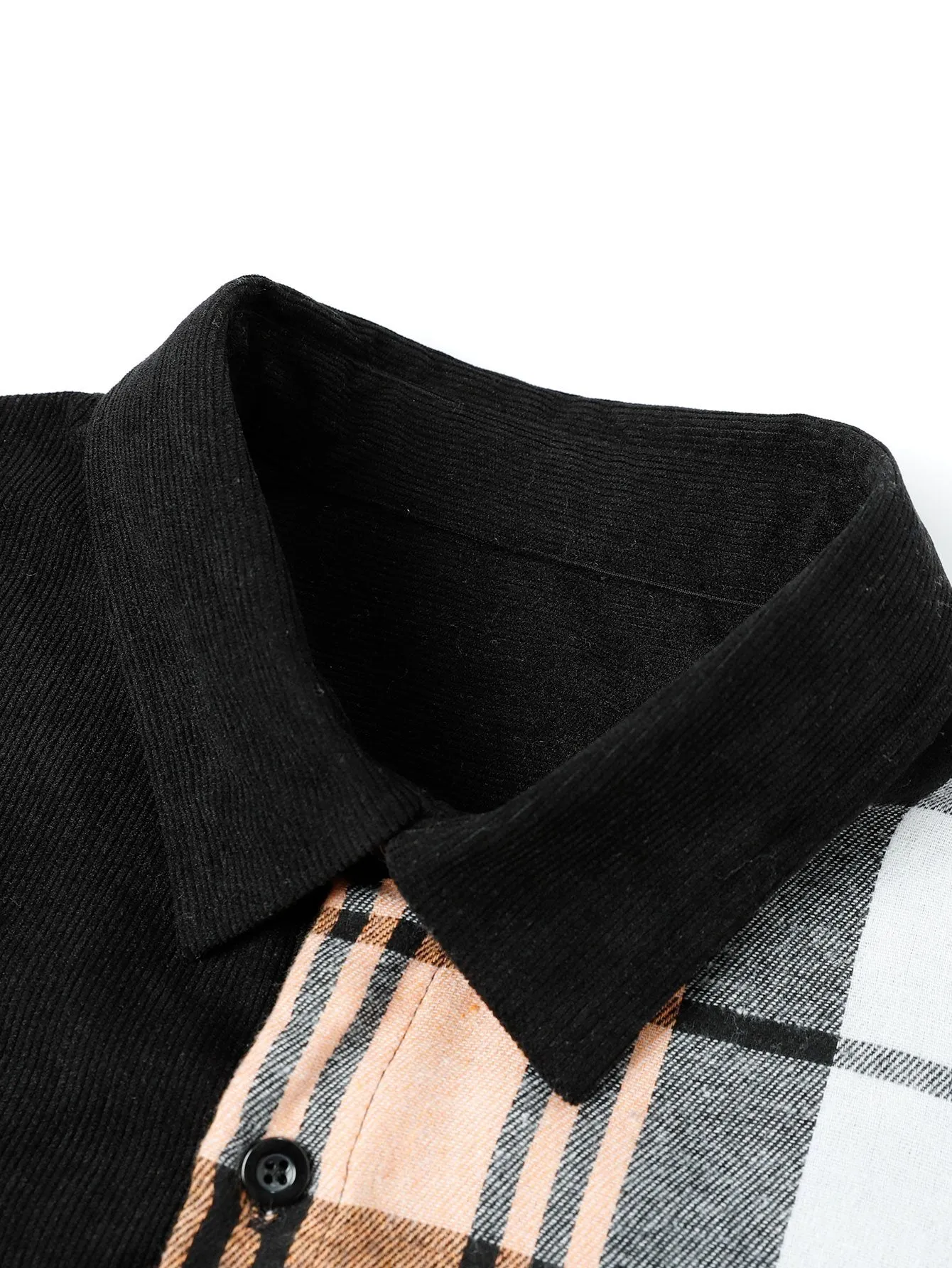 Long Sleeve Plaid Corduroy Patchwork Shirt sold by Hoooyi product image thumbnail 3