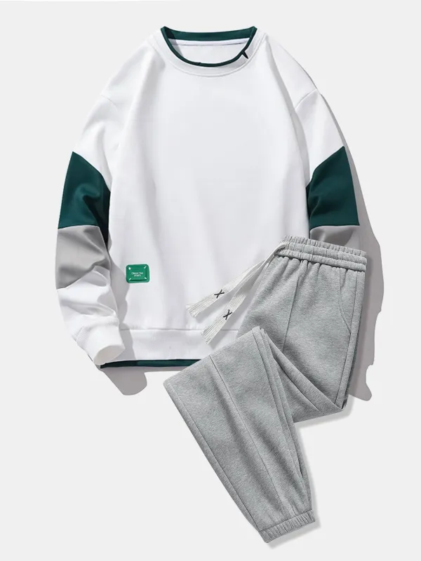 Color Block Sweatshirt & Jogger Pants With Pintuck made by Hoooyi