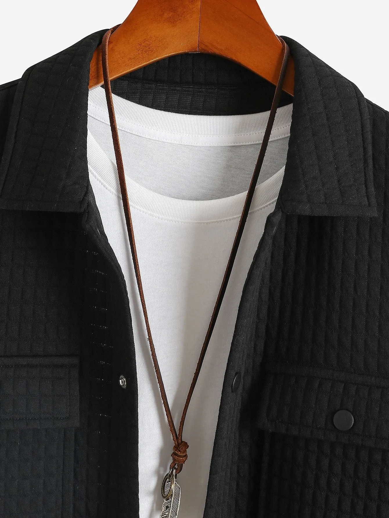 Quilted Waffle Jacquard Overshirt sold by Hoooyi product image thumbnail 3