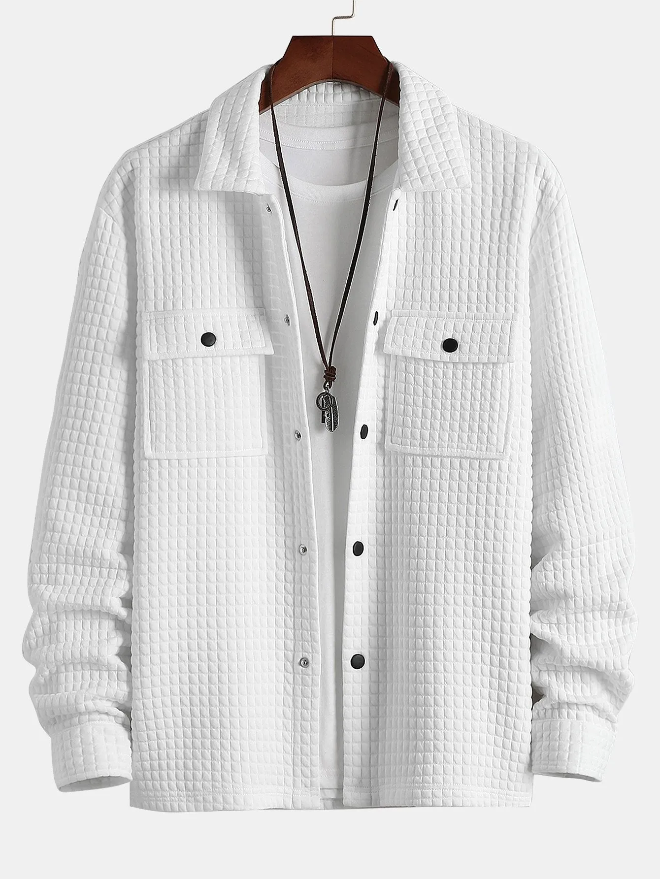 Quilted Waffle Jacquard Overshirt sold by Hoooyi product image thumbnail 4