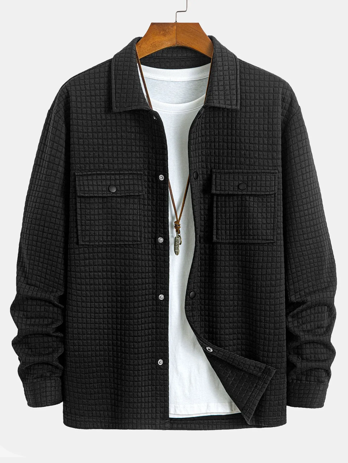 Quilted Waffle Jacquard Overshirt sold by Hoooyi