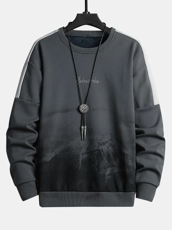 Mountain Graphic Print Crew Neck Sweatshirt made by Hoooyi