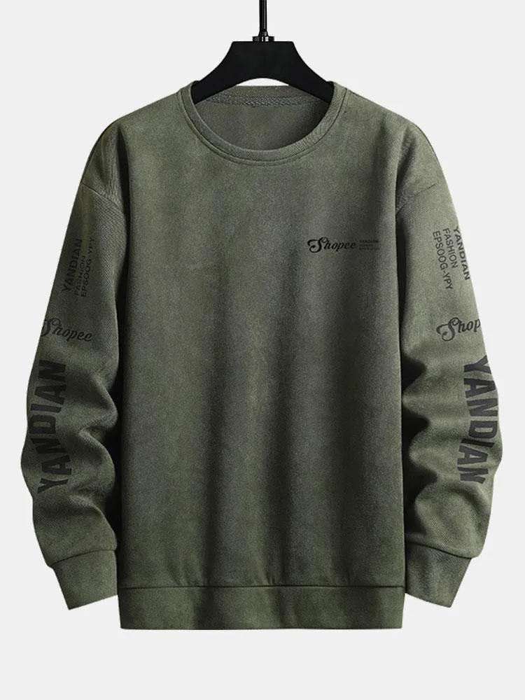 Letter Print Suede Crew Neck Sweatshirt sold by Hoooyi