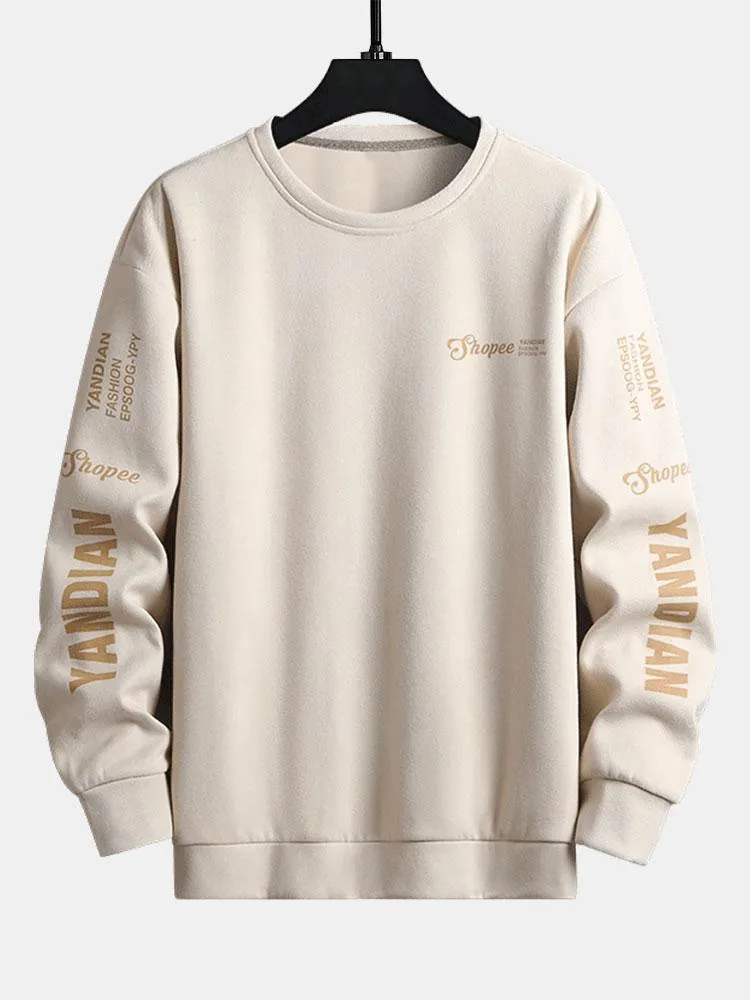 Letter Print Suede Crew Neck Sweatshirt sold by Hoooyi product image thumbnail 4