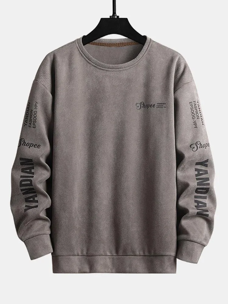 Letter Print Suede Crew Neck Sweatshirt sold by Hoooyi product image thumbnail 3