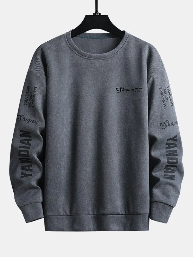 Letter Print Suede Crew Neck Sweatshirt sold by Hoooyi product image thumbnail 2