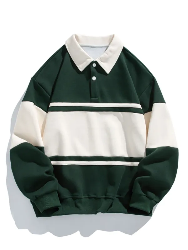 Relax Fit Color Block Patchwork Polo Sweatshirt sold by Hoooyi