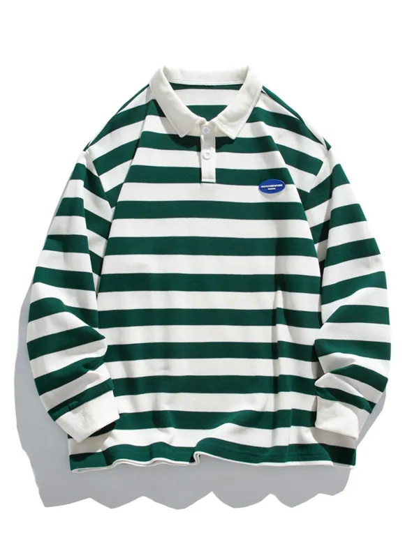 Relax Fit Waffle Striped Polo Sweatshirt sold by Hoooyi