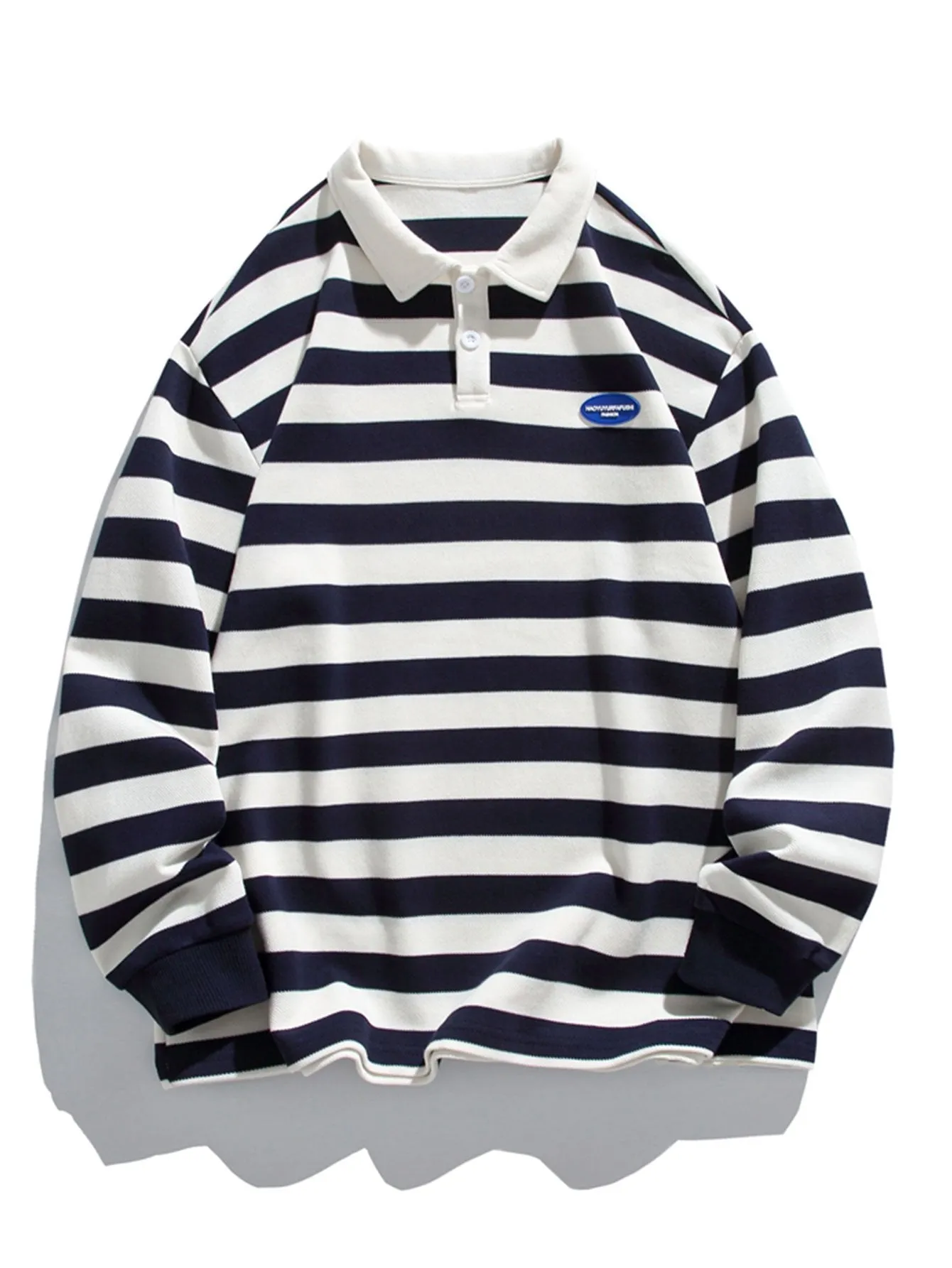 Relax Fit Waffle Striped Polo Sweatshirt sold by Hoooyi product image thumbnail 5