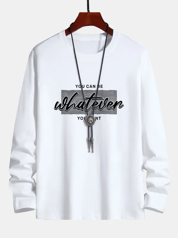 Long Sleeve Slogan Print Cotton T-Shirt made by Hoooyi