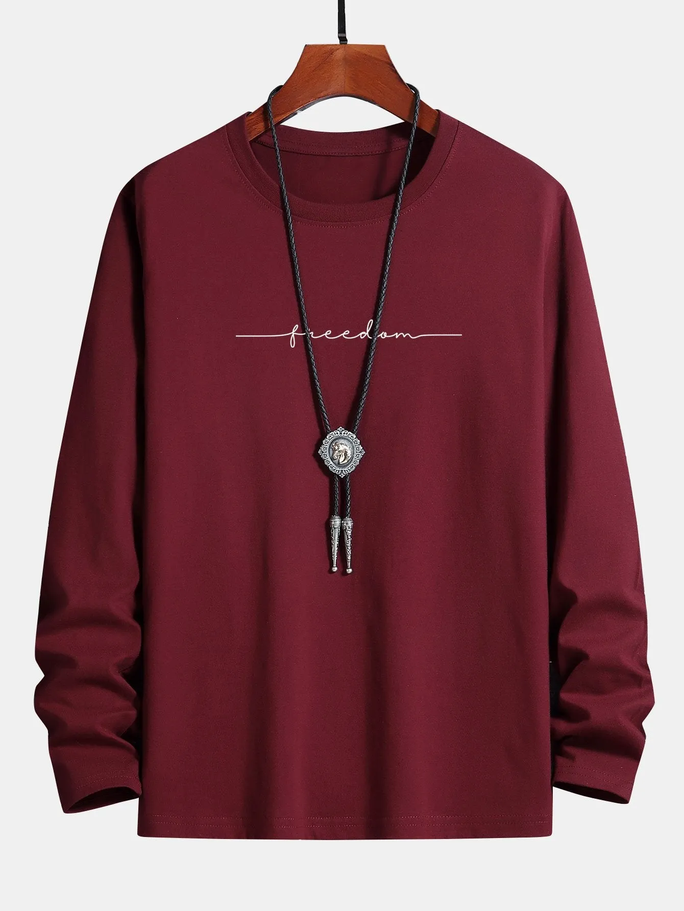 Long Sleeve Freedom Print Cotton T-Shirt sold by Hoooyi product image thumbnail 3