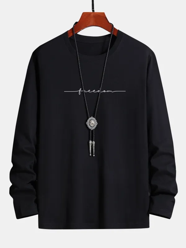 Long Sleeve Freedom Print Cotton T-Shirt sold by Hoooyi