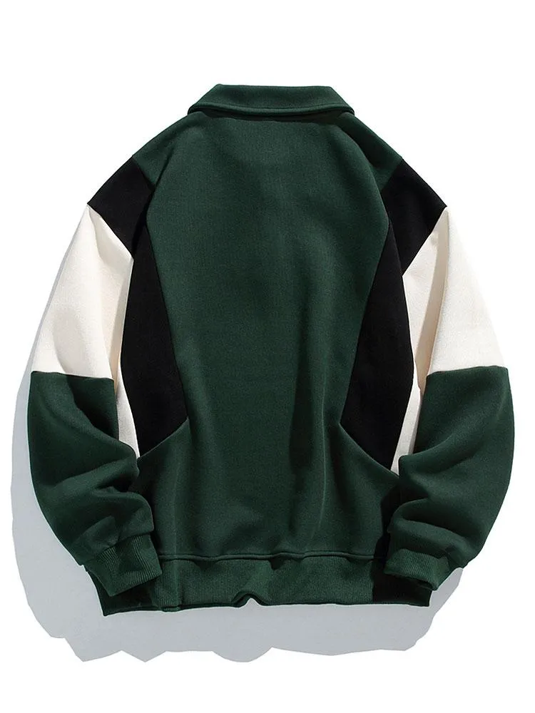 Relax Fit Color Block Polo Sweatshirt sold by Hoooyi product image thumbnail 2