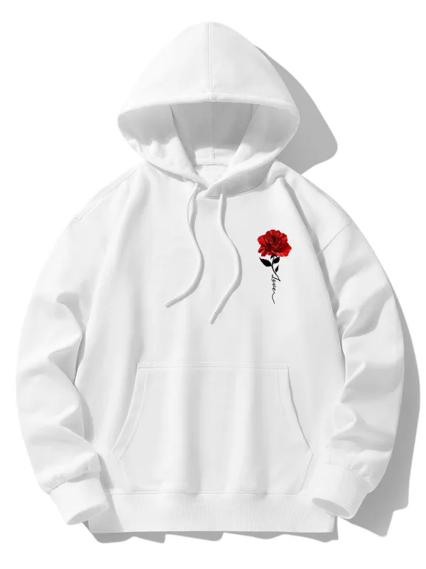 Rose Print Cotton Blend Hoodie sold by Hoooyi