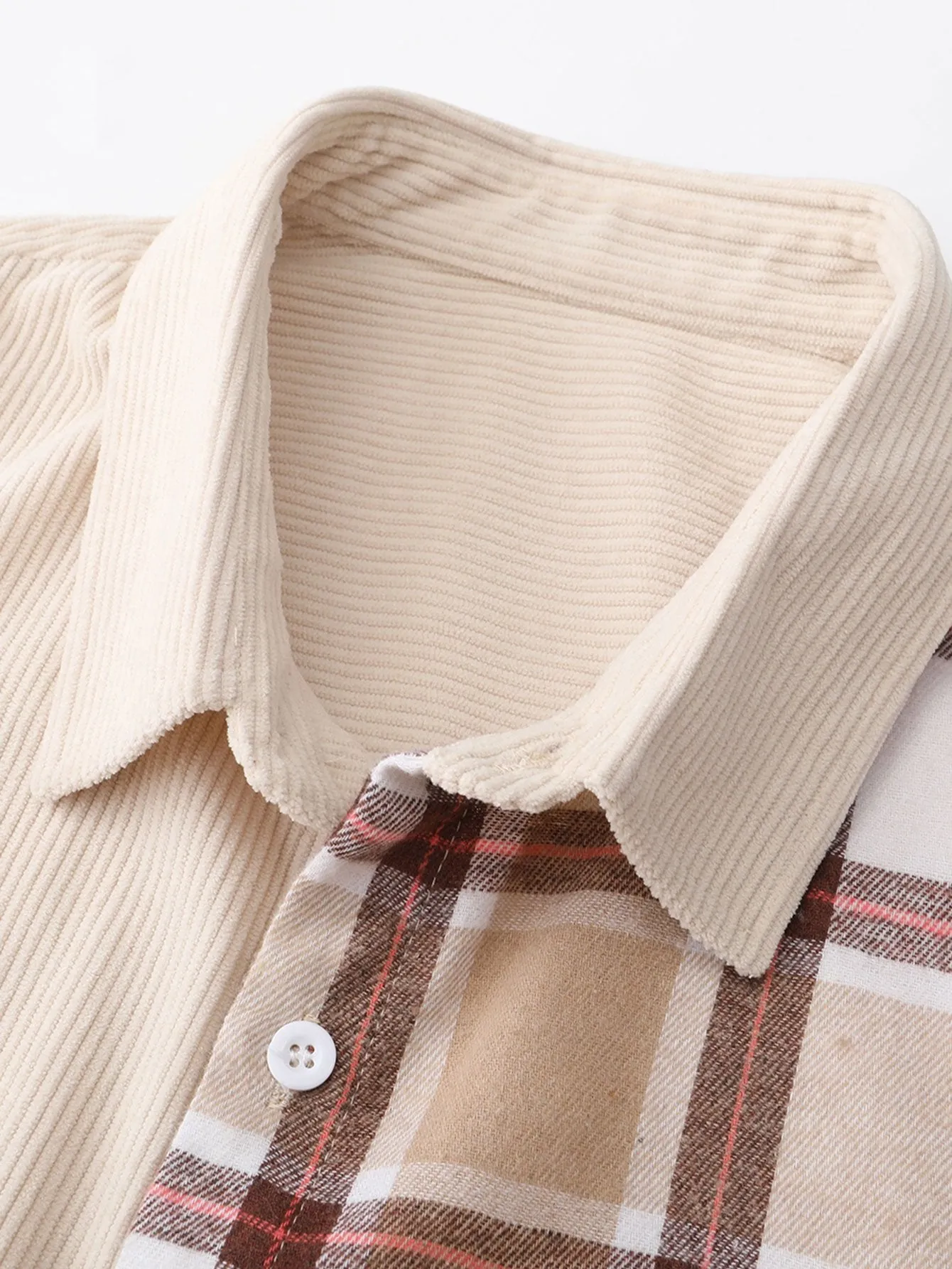Corduroy Plaid Panel Shirt sold by Hoooyi product image thumbnail 5