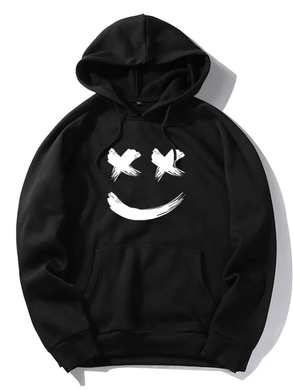 Brushstroke Smiley Print Hoodie made by Hoooyi