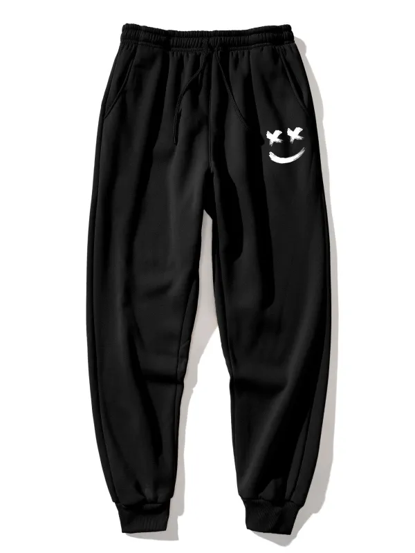 Brushstroke Smiley Print Jogger Pants made by Hoooyi