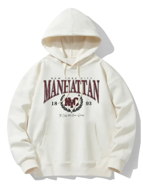 Manhattan Varsity Print Cotton Blend Hoodie made by Hoooyi