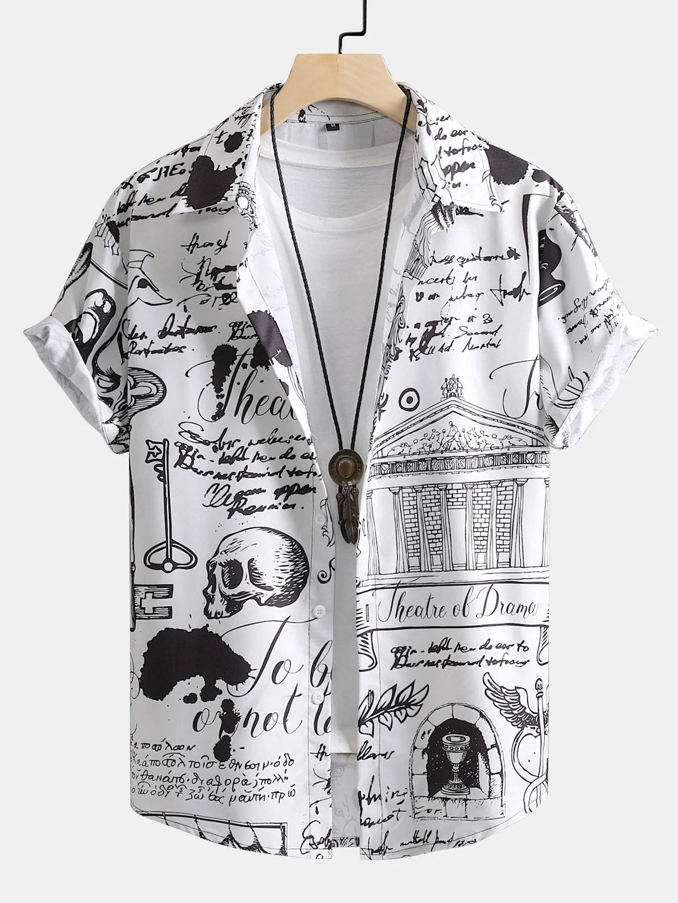 Skull Text Print Button Up Shirt sold by Hoooyi
