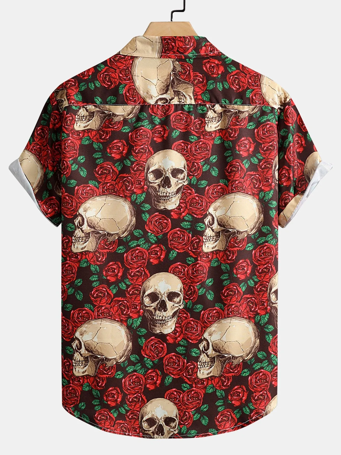Skull Rose Print Button Up Shirt sold by Hoooyi product image thumbnail 2