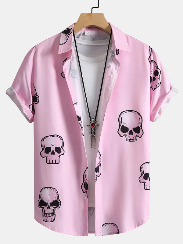 Skull Print Button Up Shirt sold by Hoooyi