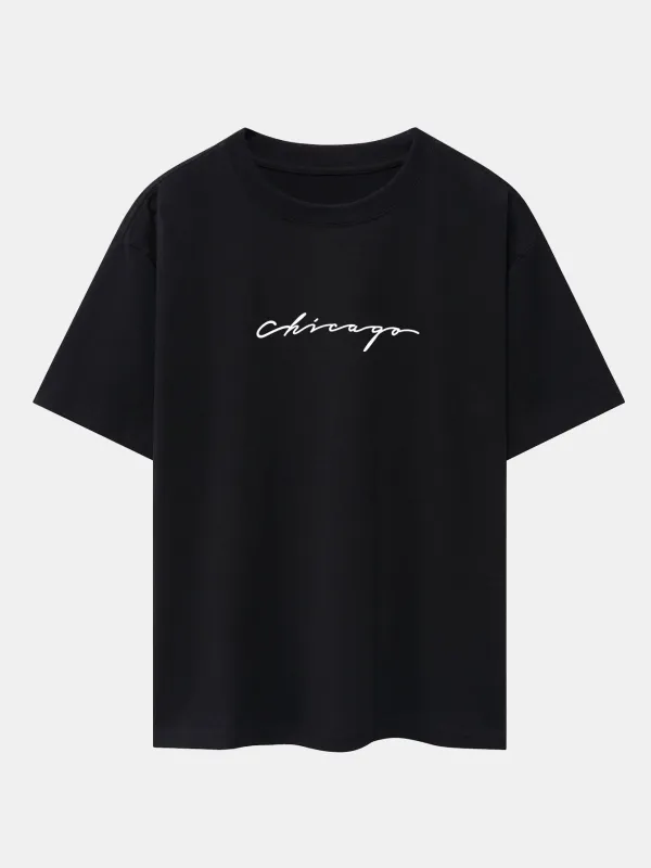 Chicago Print Heavy Weight Oversize T-Shirt sold by Hoooyi