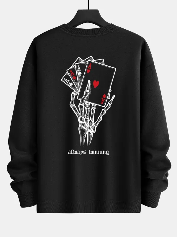 Skull Hand Ace of Hearts Back Print Relax Fit Sweatshirt made by Hoooyi