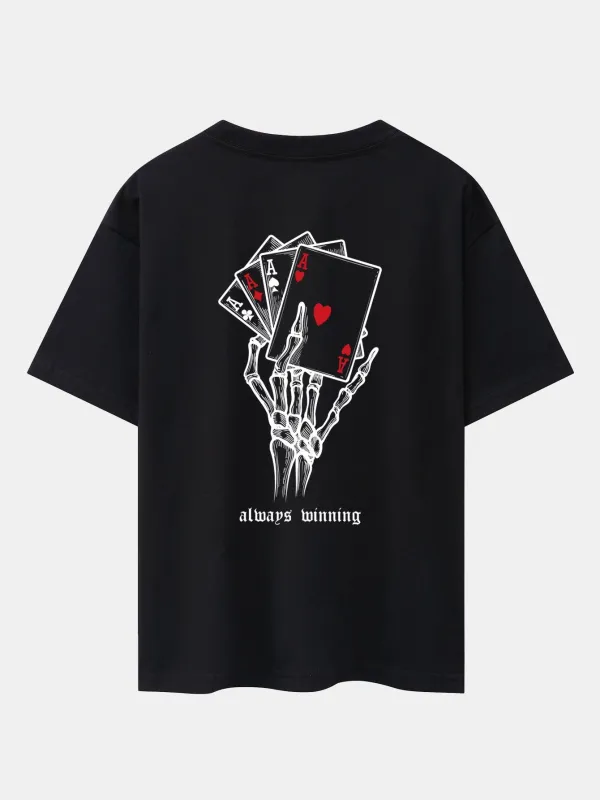 Skull Hand Ace of Hearts Back Print Oversize T-Shirt sold by Hoooyi